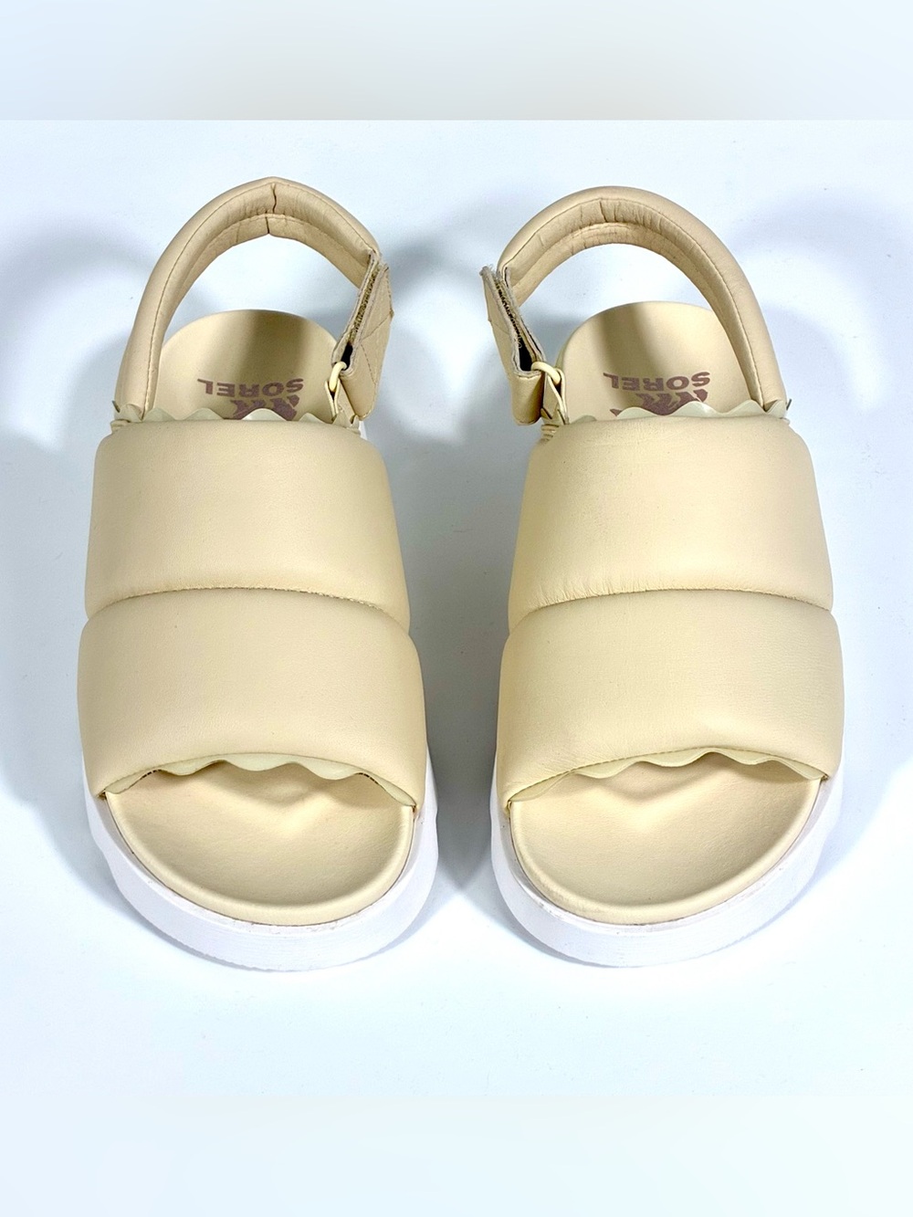 Sorel Viibe Slingback Sandals Size 10 Ivory Cream Puffy Leather New Comfort - Picture 8 of 17